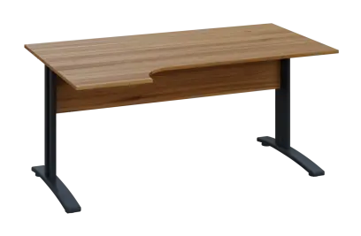 CRK 18 - 164 stůl kancelářský, rohový, levý, kovová podnož černá, deska 18 mm, široký 1600 mm, ořech